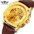 Luxury Brand WINNER 291 Mens Automatic Watch Golden Hollow Skeleton Leather Watches Male Business Mechanical Waterproof Clock